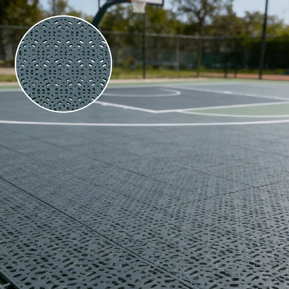 DUNK MASTER Interlocking Sports Floor Tiles - Anti-Slip Shock Absorbing Modular Court Flooring for Basketball Courts 10/20/30 Square Meters - Dark Grey