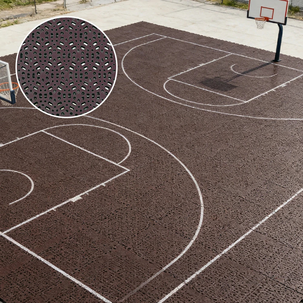DUNK MASTER Interlocking Sports Floor Tiles - Anti-Slip Shock Absorbing Modular Court Flooring for Basketball Courts 10/20/30 Square Meters - Coffee