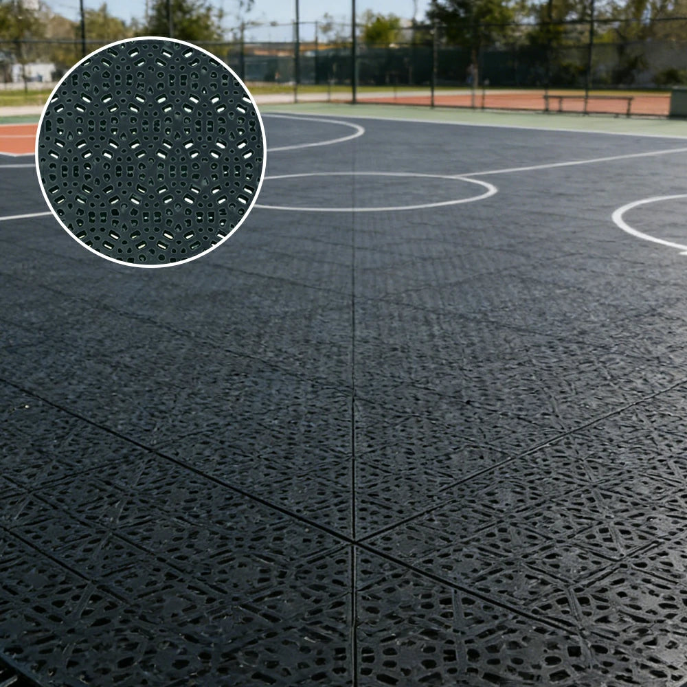 DUNK MASTER Interlocking Sports Floor Tiles - Anti-Slip Shock Absorbing Modular Court Flooring for Basketball Courts 10/20/30 Square Meters - Black