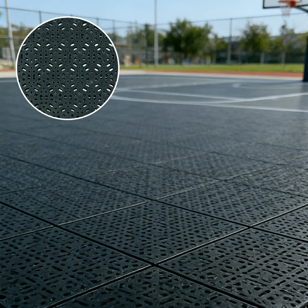 DUNK MASTER Interlocking Sports Floor Tiles - Anti-Slip Shock Absorbing Modular Court Flooring for Basketball Courts 10/20/30 Square Meters - Black