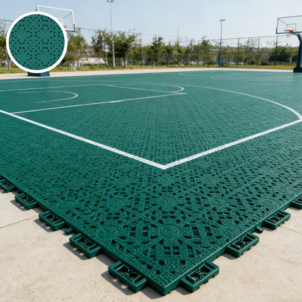 DUNK MASTER Interlocking Sports Floor Tiles - Anti-Slip Shock Absorbing Modular Court Flooring for Basketball Courts 10/20/30 Square Meters - Dark Green
