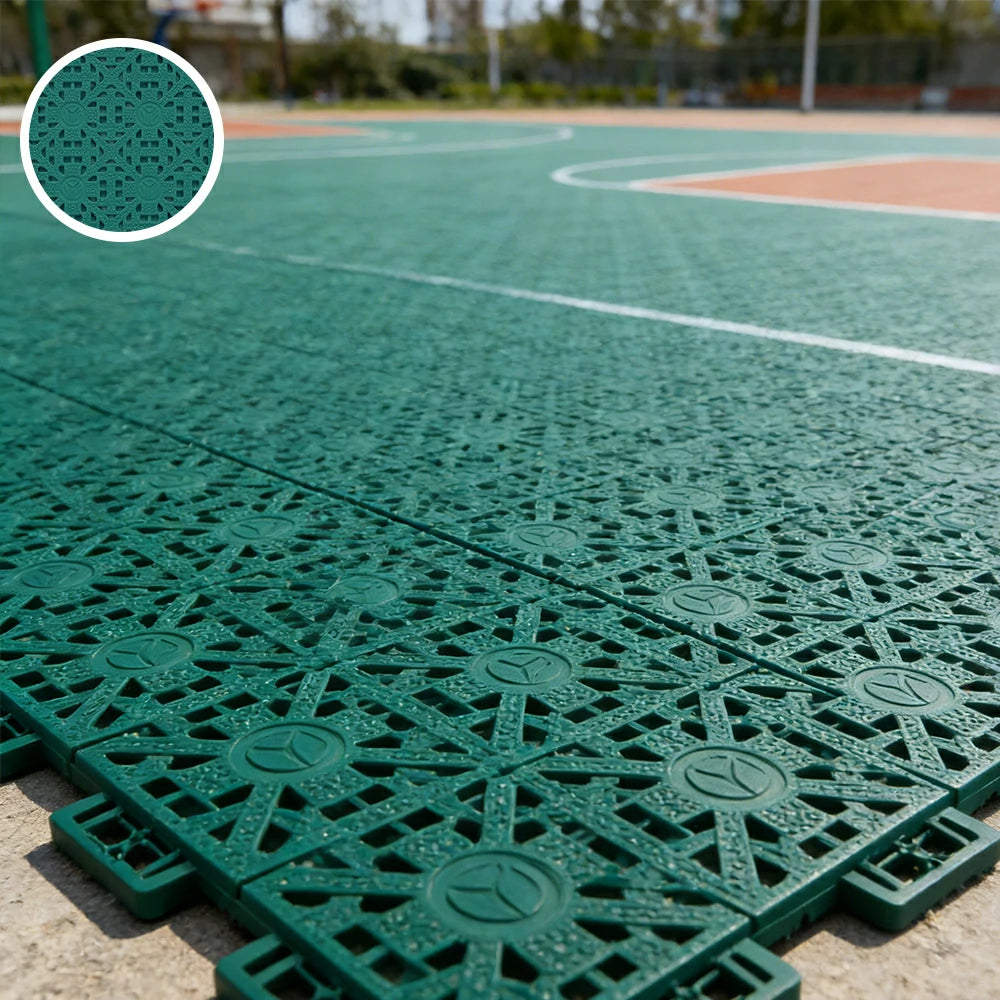 DUNK MASTER Interlocking Sports Floor Tiles - Anti-Slip Shock Absorbing Modular Court Flooring for Basketball Courts 10/20/30 Square Meters - Dark Green