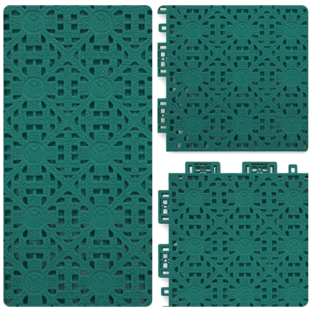 DUNK MASTER Interlocking Sports Floor Tiles - Anti-Slip Shock Absorbing Modular Court Flooring for Basketball Courts 10/20/30 Square Meters - Dark Green