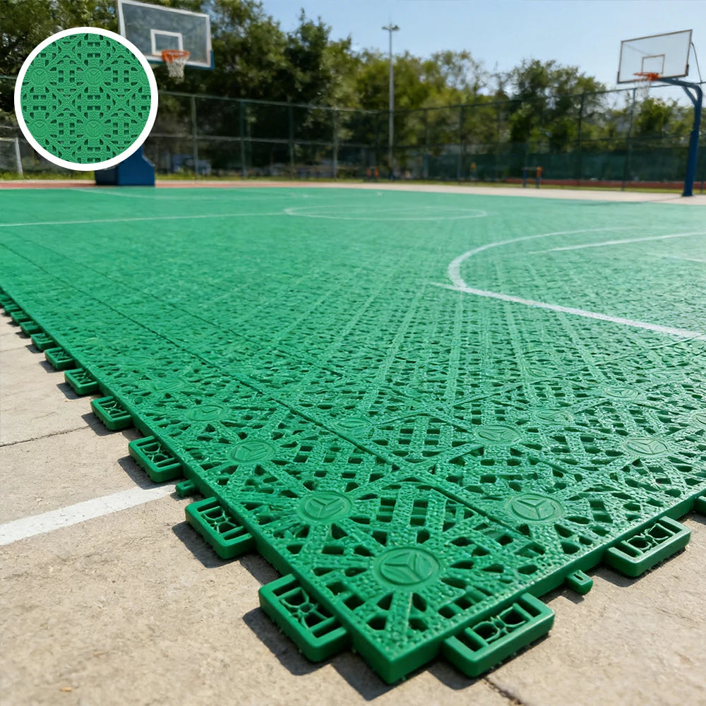 DUNK MASTER Interlocking Sports Floor Tiles - Anti-Slip Shock Absorbing Modular Court Flooring for Basketball Courts 10/20/30 Square Meters - Grass Green