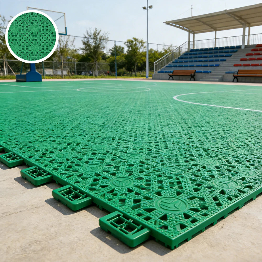 DUNK MASTER Interlocking Sports Floor Tiles - Anti-Slip Shock Absorbing Modular Court Flooring for Basketball Courts 10/20/30 Square Meters - Grass Green