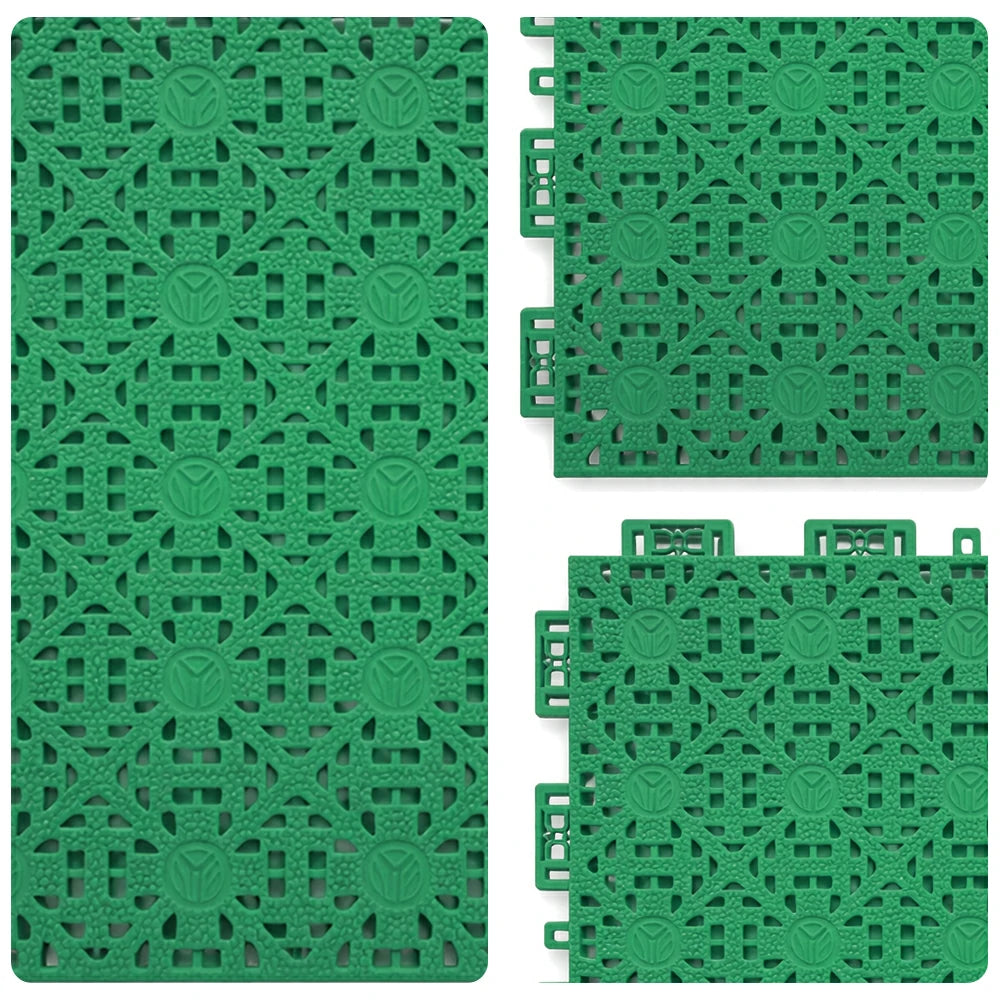 DUNK MASTER Interlocking Sports Floor Tiles - Anti-Slip Shock Absorbing Modular Court Flooring for Basketball Courts 10/20/30 Square Meters - Grass Green