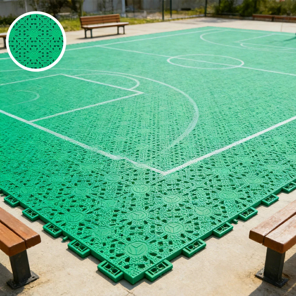 DUNK MASTER Interlocking Sports Floor Tiles - Anti-Slip Shock Absorbing Modular Court Flooring for Basketball Courts 10/20/30 Square Meters - Emerald Green