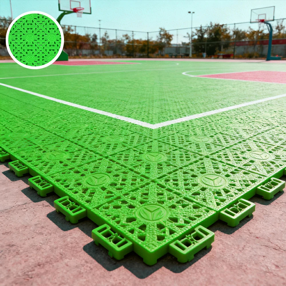 DUNK MASTER Interlocking Sports Floor Tiles - Anti-Slip Shock Absorbing Modular Court Flooring for Basketball Courts 10/20/30 Square Meters - Apple Green