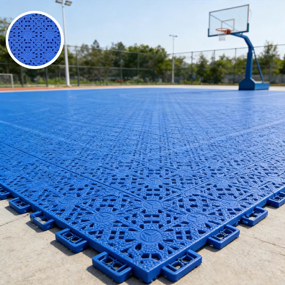 DUNK MASTER Interlocking Sports Floor Tiles - Anti-Slip Shock Absorbing Modular Court Flooring for Basketball Courts 10/20/30 Square Meters - Royal Blue