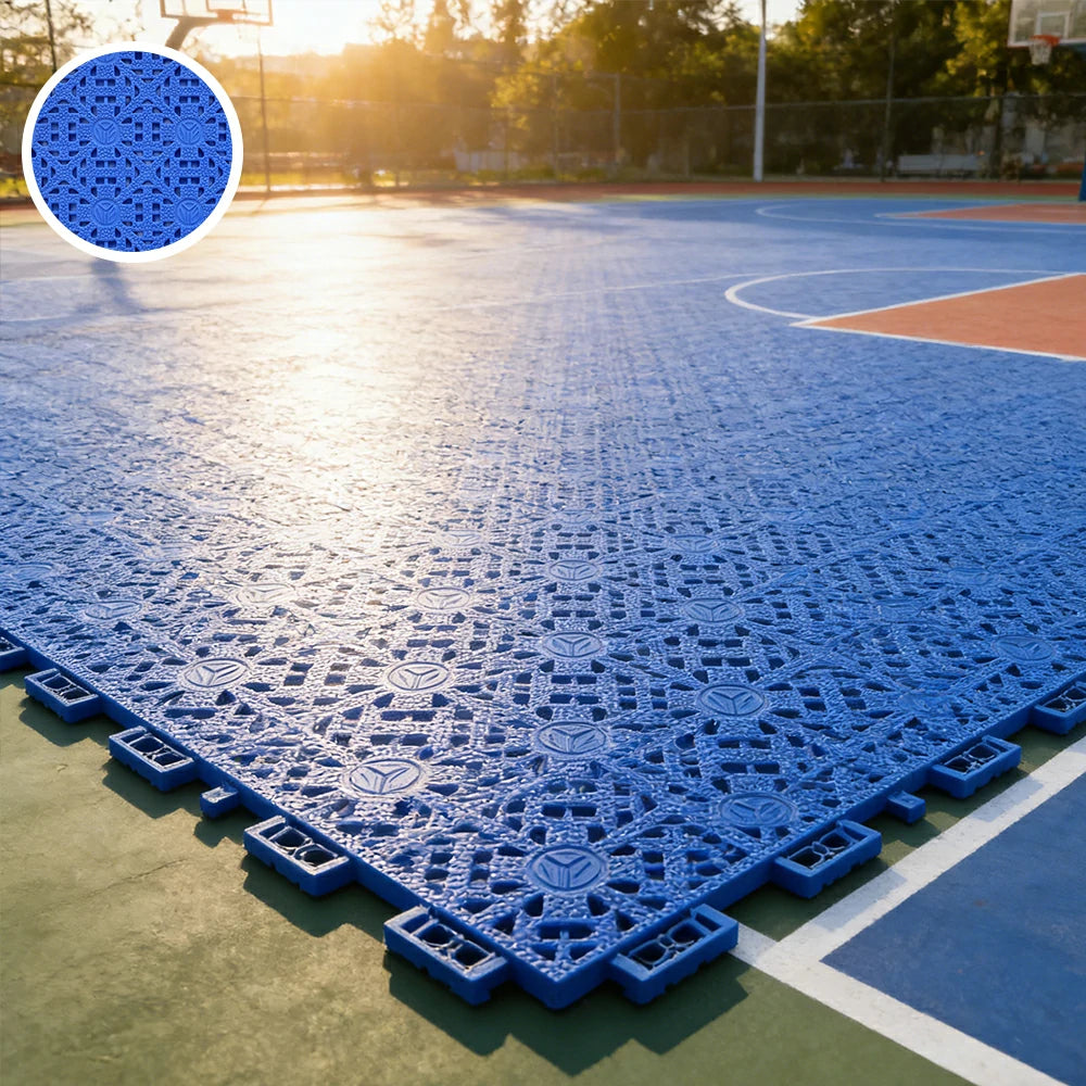 DUNK MASTER Interlocking Sports Floor Tiles - Anti-Slip Shock Absorbing Modular Court Flooring for Basketball Courts 10/20/30 Square Meters - Royal Blue