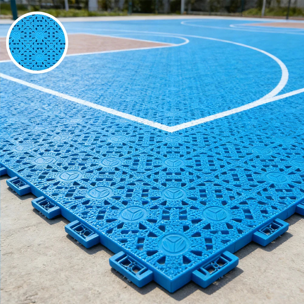 DUNK MASTER Interlocking Sports Floor Tiles - Anti-Slip Shock Absorbing Modular Court Flooring for Basketball Courts 10/20/30 Square Meters - Blue