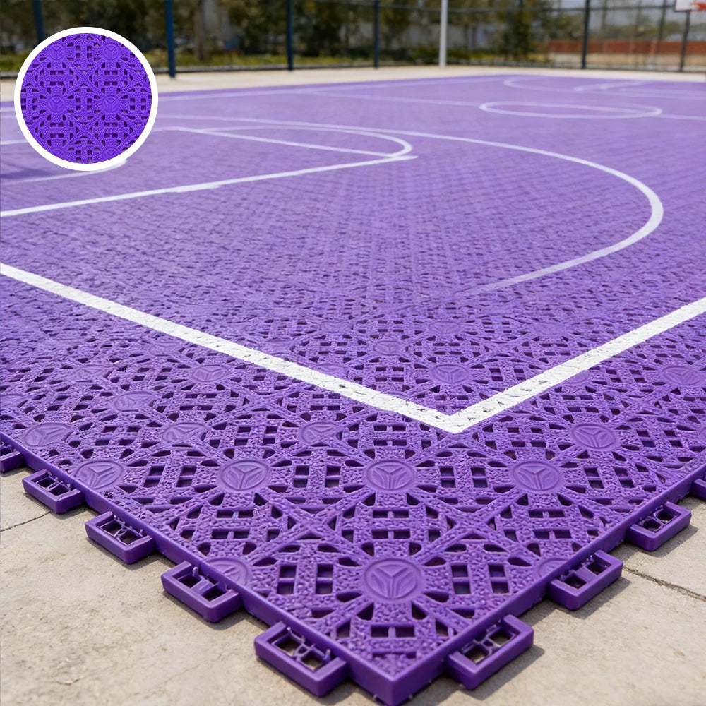 DUNK MASTER Interlocking Sports Floor Tiles - Anti-Slip Shock Absorbing Modular Court Flooring for Basketball Courts 10/20/30 Square Meters - Purple