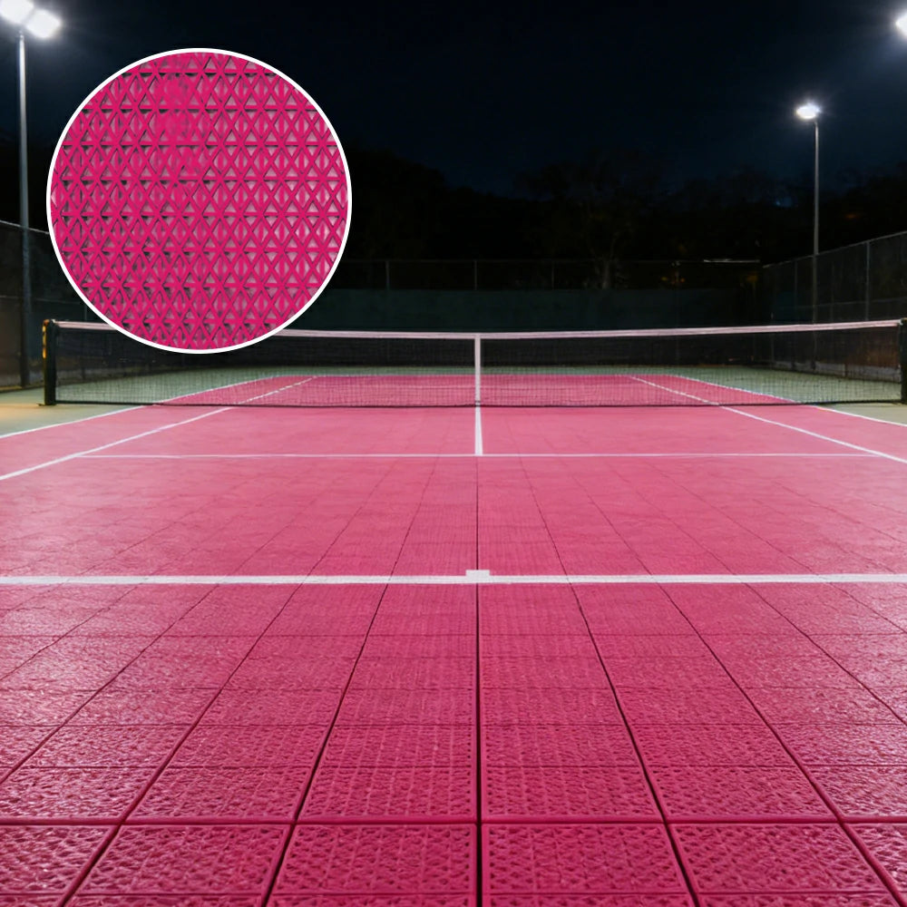 DUNK MASTER Interlocking Sports Floor Tiles - Double Layer Anti-Slip Basketball Court Flooring Modular Tiles 10/20/30 Square Meters - Rose Red