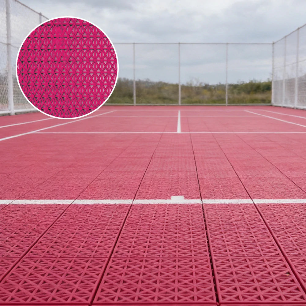 DUNK MASTER Interlocking Sports Floor Tiles - Double Layer Anti-Slip Basketball Court Flooring Modular Tiles 10/20/30 Square Meters - Rose Red