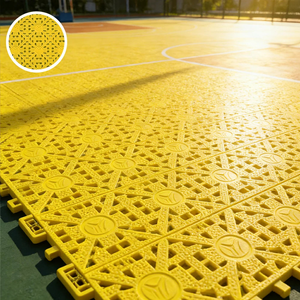 DUNK MASTER Interlocking Sports Floor Tiles - Anti-Slip Shock Absorbing Modular Court Flooring for Basketball Courts 10/20/30 Square Meters - Yellow