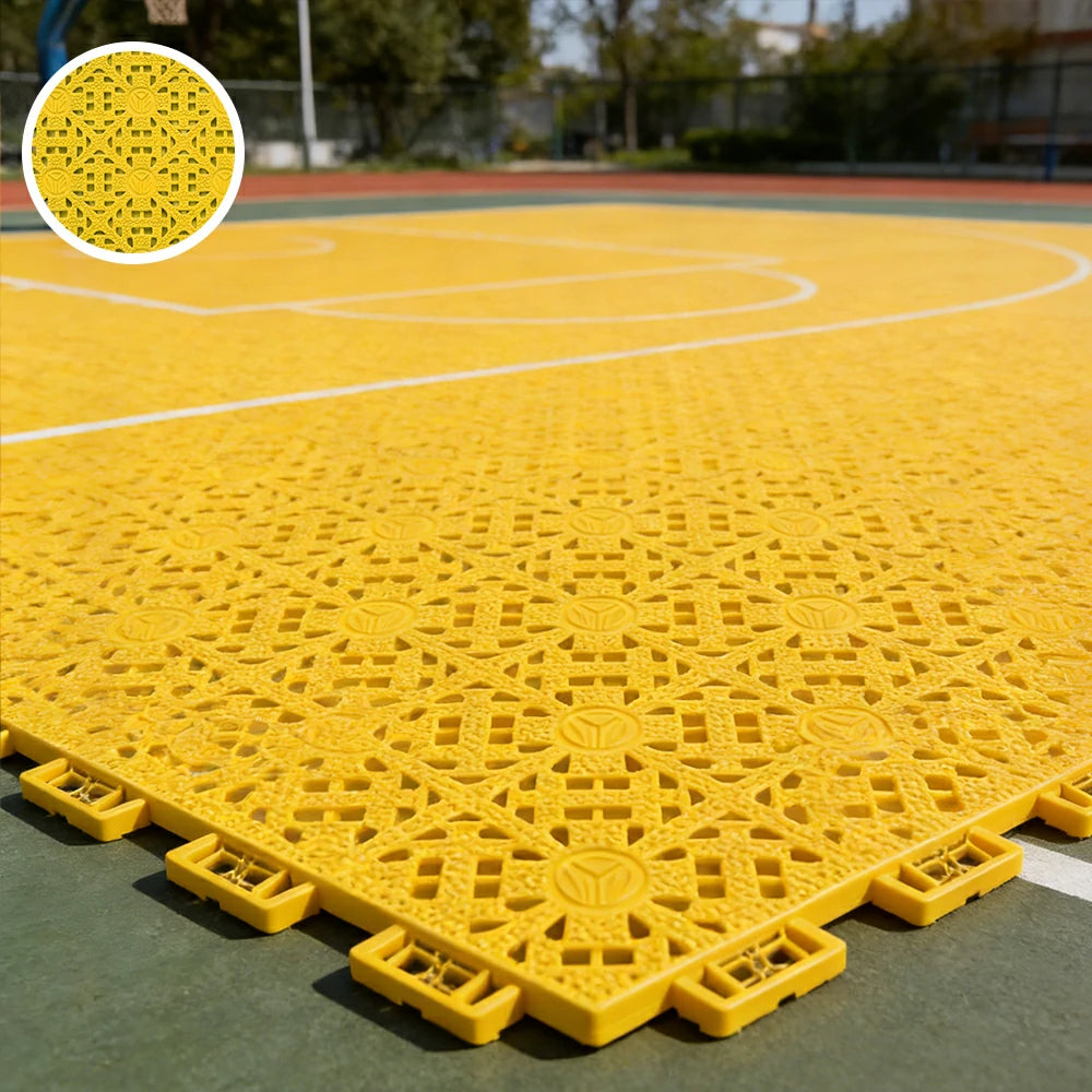 DUNK MASTER Interlocking Sports Floor Tiles - Anti-Slip Shock Absorbing Modular Court Flooring for Basketball Courts 10/20/30 Square Meters - Yellow