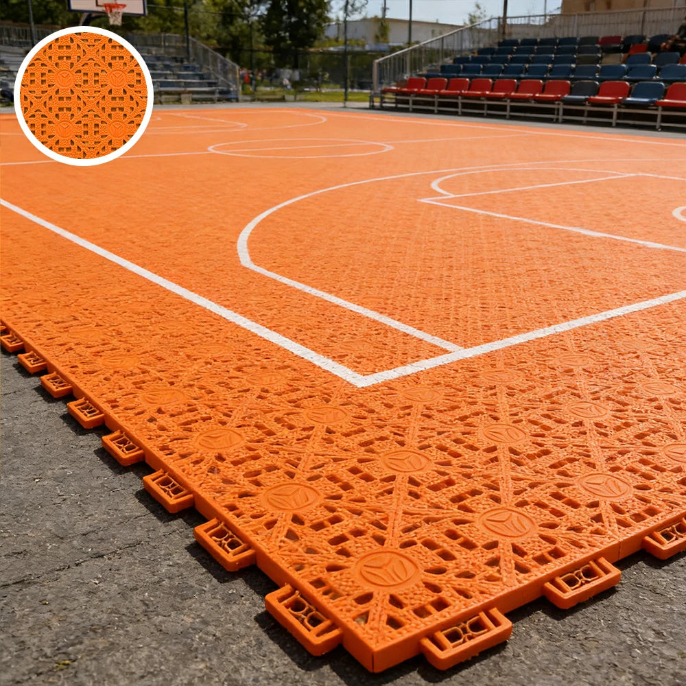 DUNK MASTER Interlocking Sports Floor Tiles - Anti-Slip Shock Absorbing Modular Court Flooring for Basketball Courts 10/20/30 Square Meters - Orange