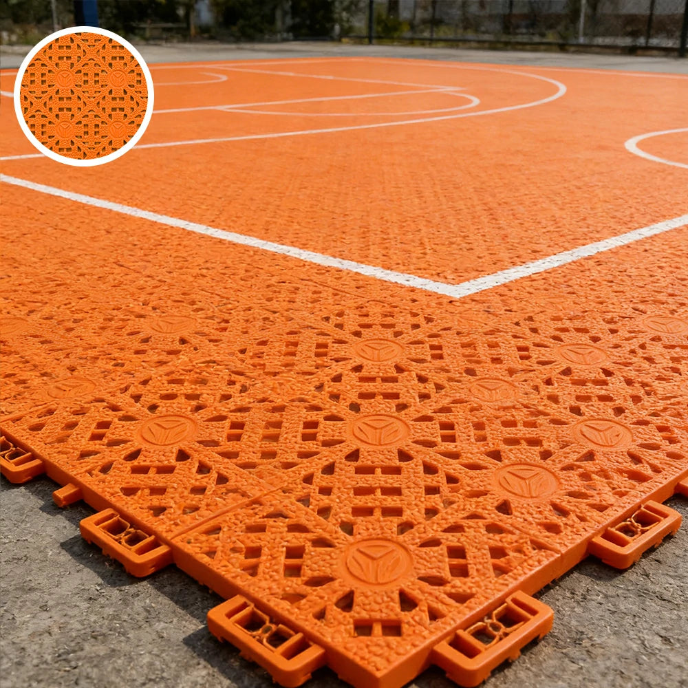 DUNK MASTER Interlocking Sports Floor Tiles - Anti-Slip Shock Absorbing Modular Court Flooring for Basketball Courts 10/20/30 Square Meters - Orange