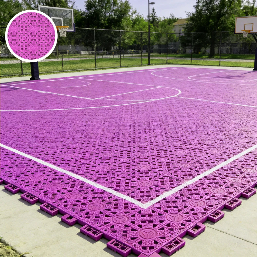 DUNK MASTER Interlocking Sports Floor Tiles - Anti-Slip Shock Absorbing Modular Court Flooring for Basketball Courts 10/20/30 Square Meters - Pink
