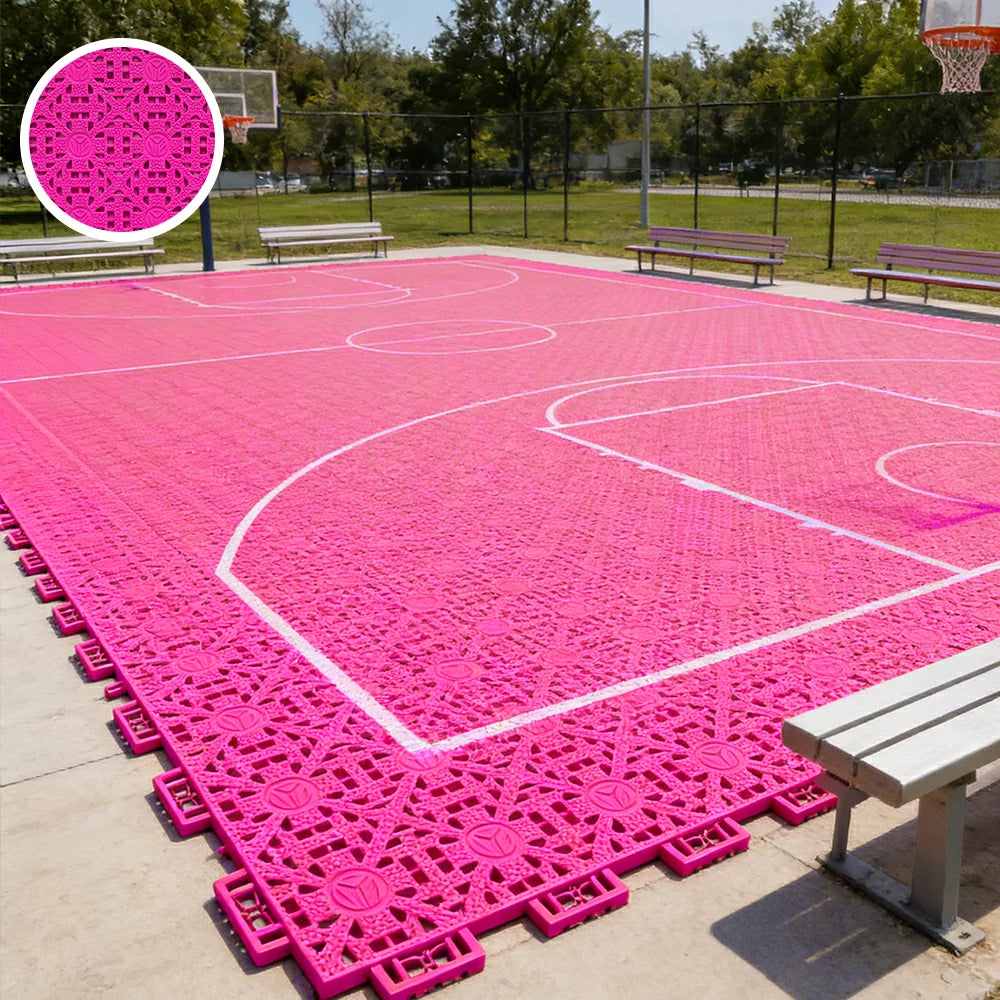 DUNK MASTER Interlocking Sports Floor Tiles - Anti-Slip Shock Absorbing Modular Court Flooring for Basketball Courts 10/20/30 Square Meters - Rose Red