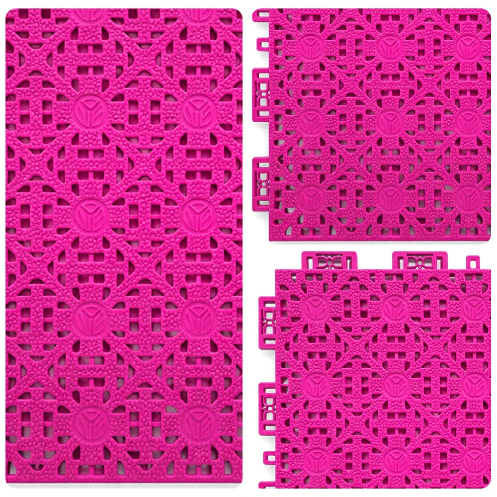 DUNK MASTER Interlocking Sports Floor Tiles - Anti-Slip Shock Absorbing Modular Court Flooring for Basketball Courts 10/20/30 Square Meters - Rose Red