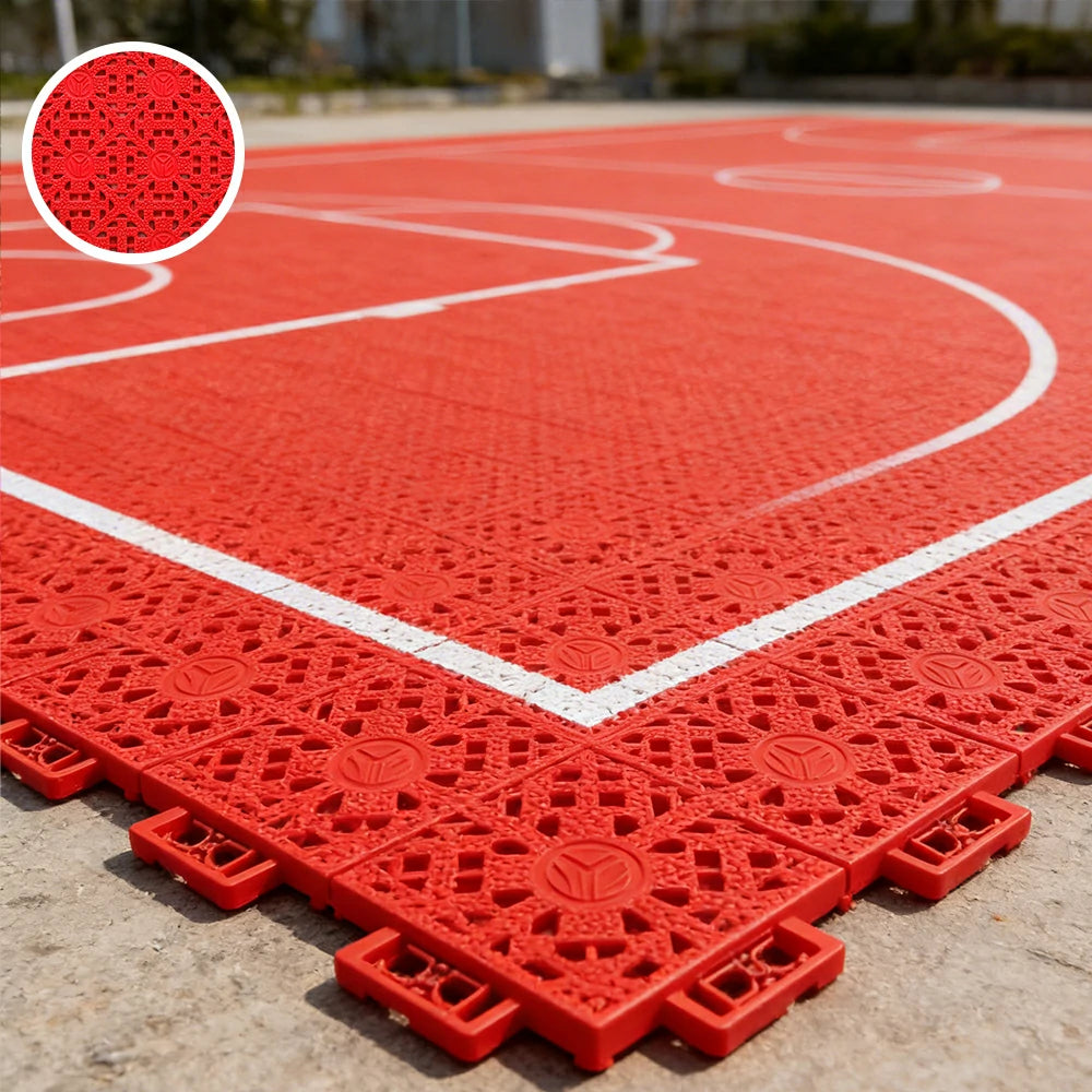 DUNK MASTER Interlocking Sports Floor Tiles - Anti-Slip Shock Absorbing Modular Court Flooring for Basketball Courts 10/20/30 Square Meters - Red