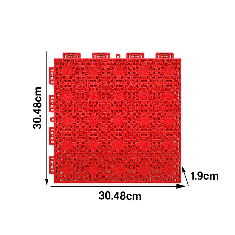 DUNK MASTER Interlocking Sports Floor Tiles - Anti-Slip Shock Absorbing Modular Court Flooring for Basketball Courts 10/20/30 Square Meters - Red