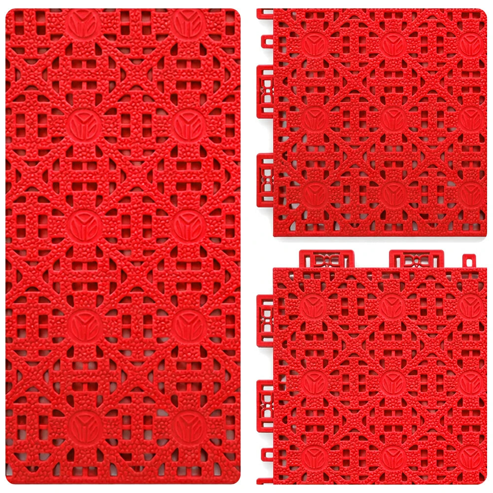 DUNK MASTER Interlocking Sports Floor Tiles - Anti-Slip Shock Absorbing Modular Court Flooring for Basketball Courts 10/20/30 Square Meters - Red