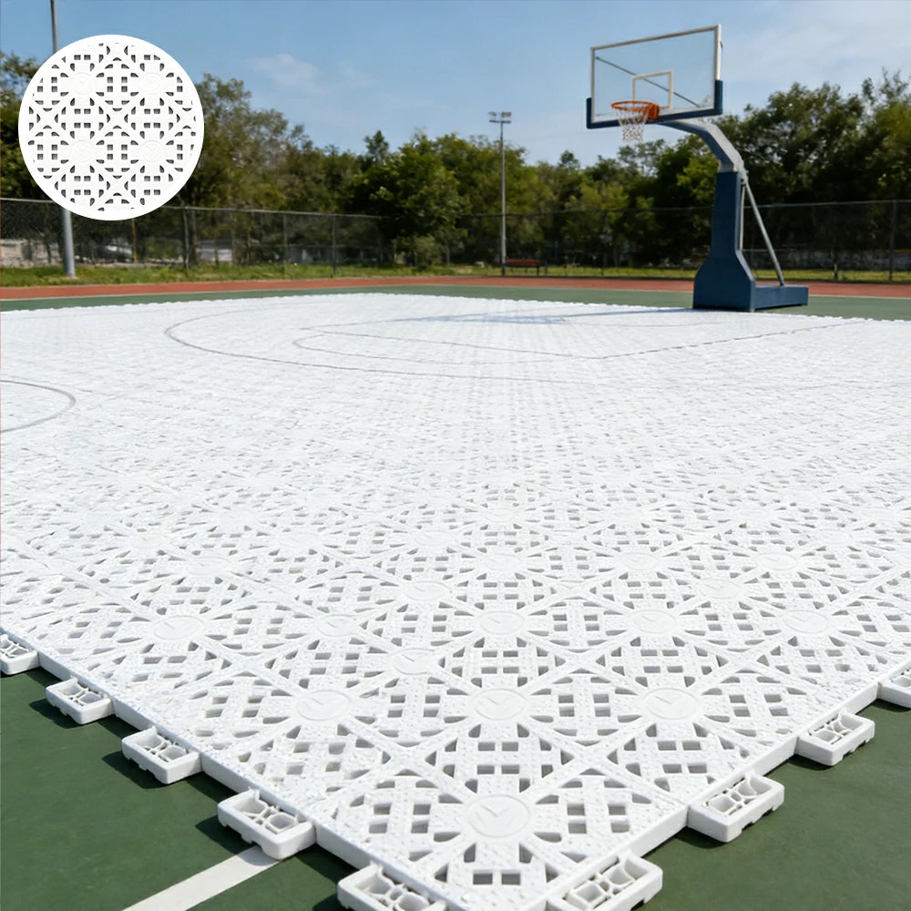 DUNK MASTER Interlocking Sports Floor Tiles - Anti-Slip Shock Absorbing Modular Court Flooring for Basketball Courts 10/20/30 Square Meters - White