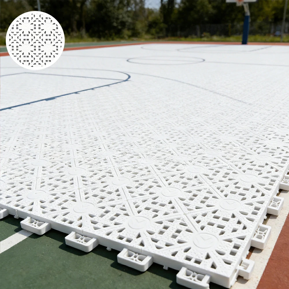 DUNK MASTER Interlocking Sports Floor Tiles - Anti-Slip Shock Absorbing Modular Court Flooring for Basketball Courts 10/20/30 Square Meters - White
