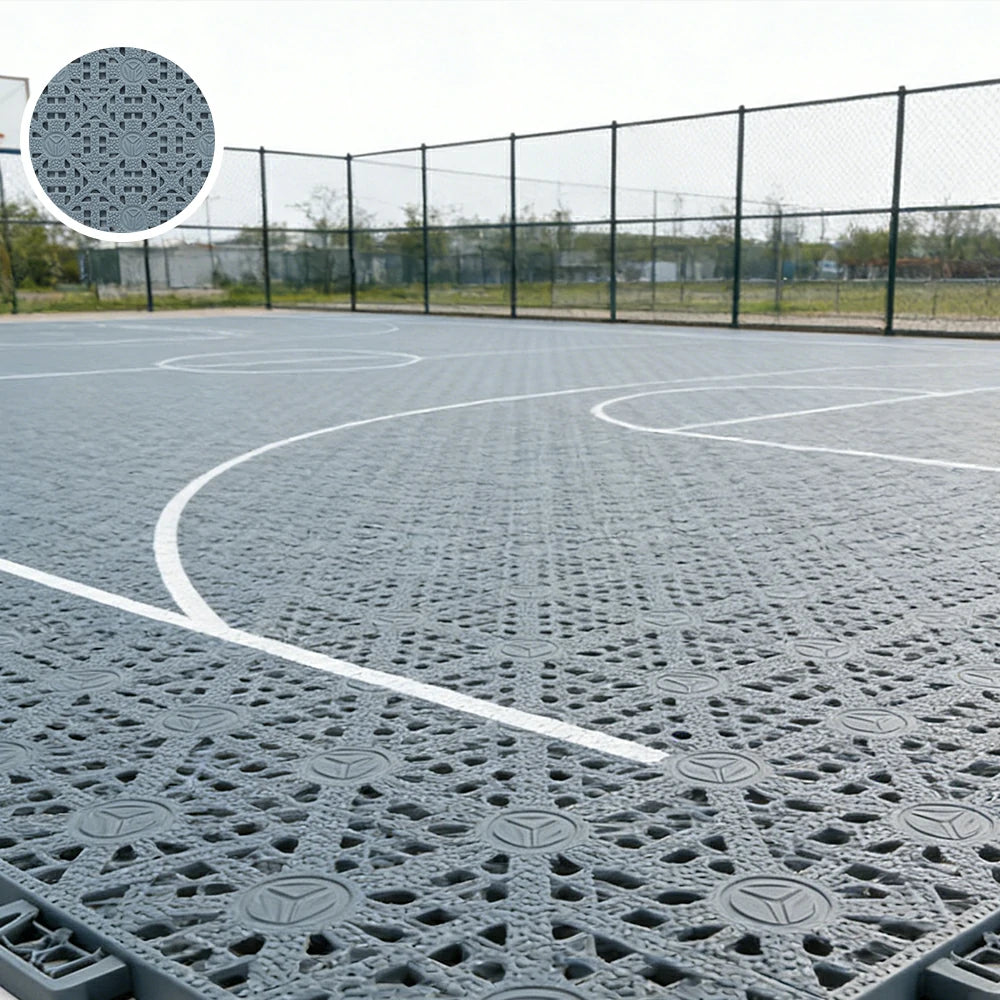 DUNK MASTER Interlocking Sports Floor Tiles - Anti-Slip Shock Absorbing Modular Court Flooring for Basketball Courts 10/20/30 Square Meters - Light Grey
