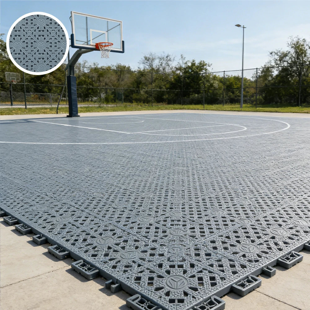 DUNK MASTER Interlocking Sports Floor Tiles - Anti-Slip Shock Absorbing Modular Court Flooring for Basketball Courts 10/20/30 Square Meters - Light Grey
