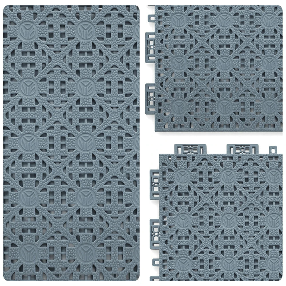 DUNK MASTER Interlocking Sports Floor Tiles - Anti-Slip Shock Absorbing Modular Court Flooring for Basketball Courts 10/20/30 Square Meters - Light Grey