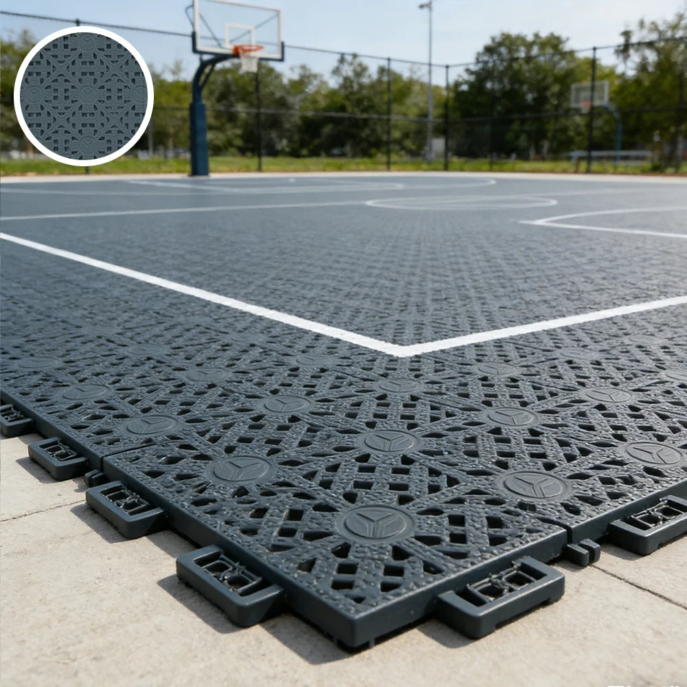 DUNK MASTER Interlocking Sports Floor Tiles - Anti-Slip Shock Absorbing Modular Court Flooring for Basketball Courts 10/20/30 Square Meters - Dark Grey