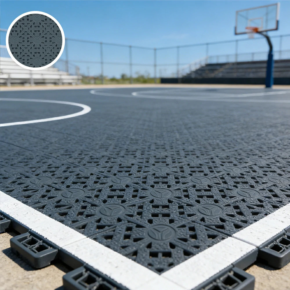 DUNK MASTER Interlocking Sports Floor Tiles - Anti-Slip Shock Absorbing Modular Court Flooring for Basketball Courts 10/20/30 Square Meters - Dark Grey