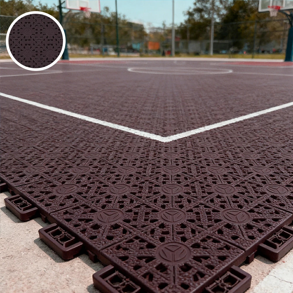 DUNK MASTER Interlocking Sports Floor Tiles - Anti-Slip Shock Absorbing Modular Court Flooring for Basketball Courts 10/20/30 Square Meters - Coffee