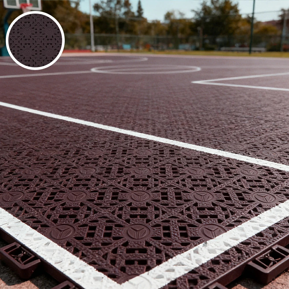 DUNK MASTER Interlocking Sports Floor Tiles - Anti-Slip Shock Absorbing Modular Court Flooring for Basketball Courts 10/20/30 Square Meters - Coffee