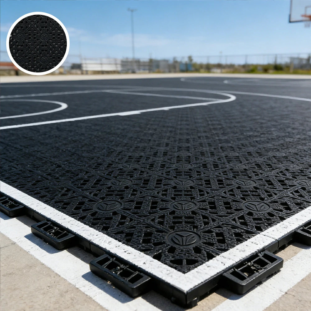 DUNK MASTER Interlocking Sports Floor Tiles - Anti-Slip Shock Absorbing Modular Court Flooring for Basketball Courts 10/20/30 Square Meters - Black