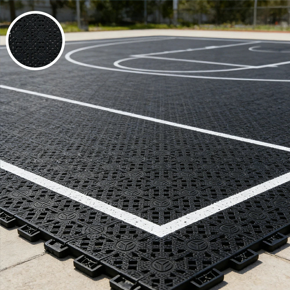 DUNK MASTER Interlocking Sports Floor Tiles - Anti-Slip Shock Absorbing Modular Court Flooring for Basketball Courts 10/20/30 Square Meters - Black