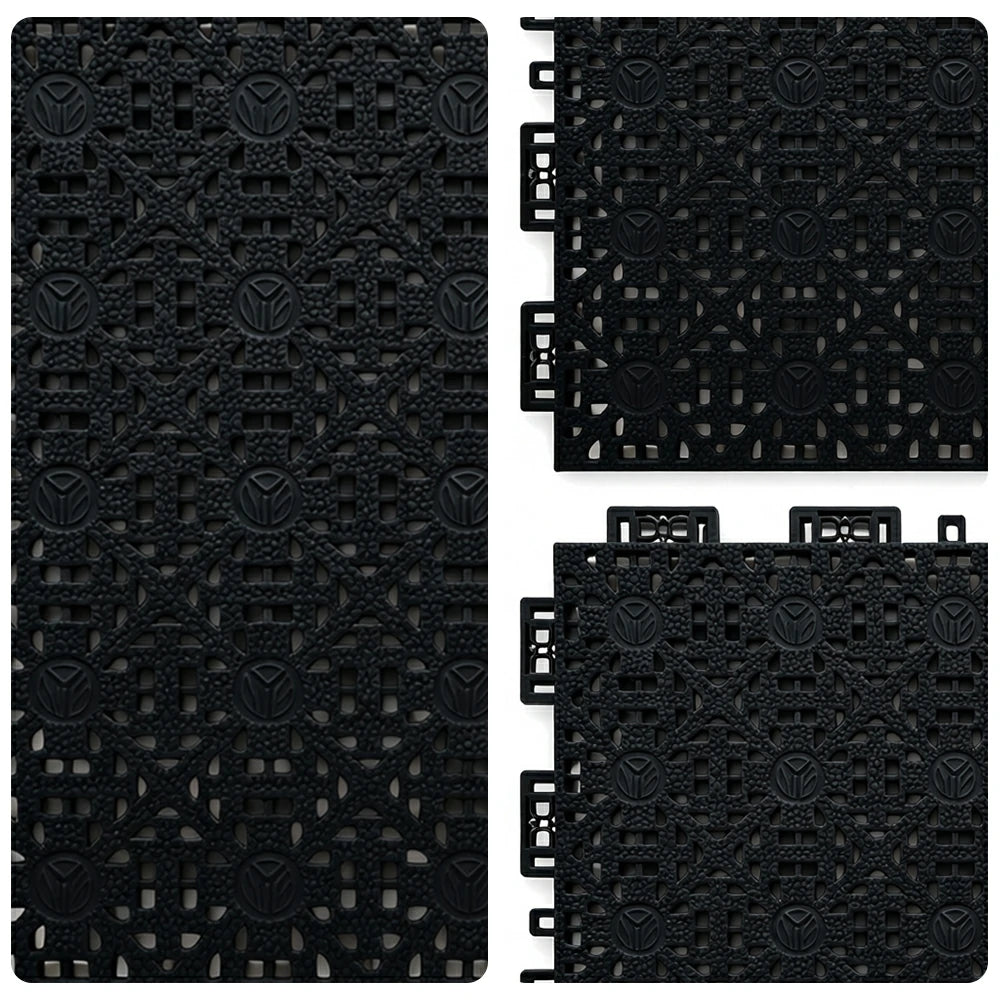 DUNK MASTER Interlocking Sports Floor Tiles - Anti-Slip Shock Absorbing Modular Court Flooring for Basketball Courts 10/20/30 Square Meters - Black