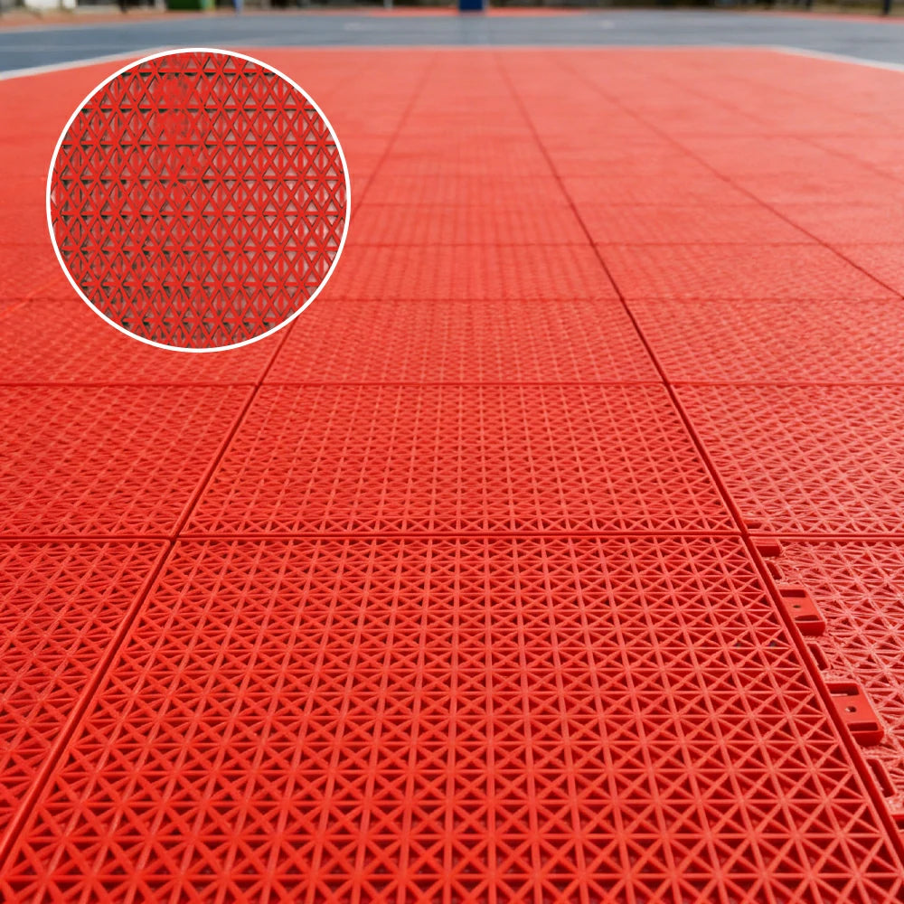 DUNK MASTER Interlocking Sports Floor Tiles - Double Layer Anti-Slip Basketball Court Flooring Modular Tiles 10/20/30 Square Meters - Red