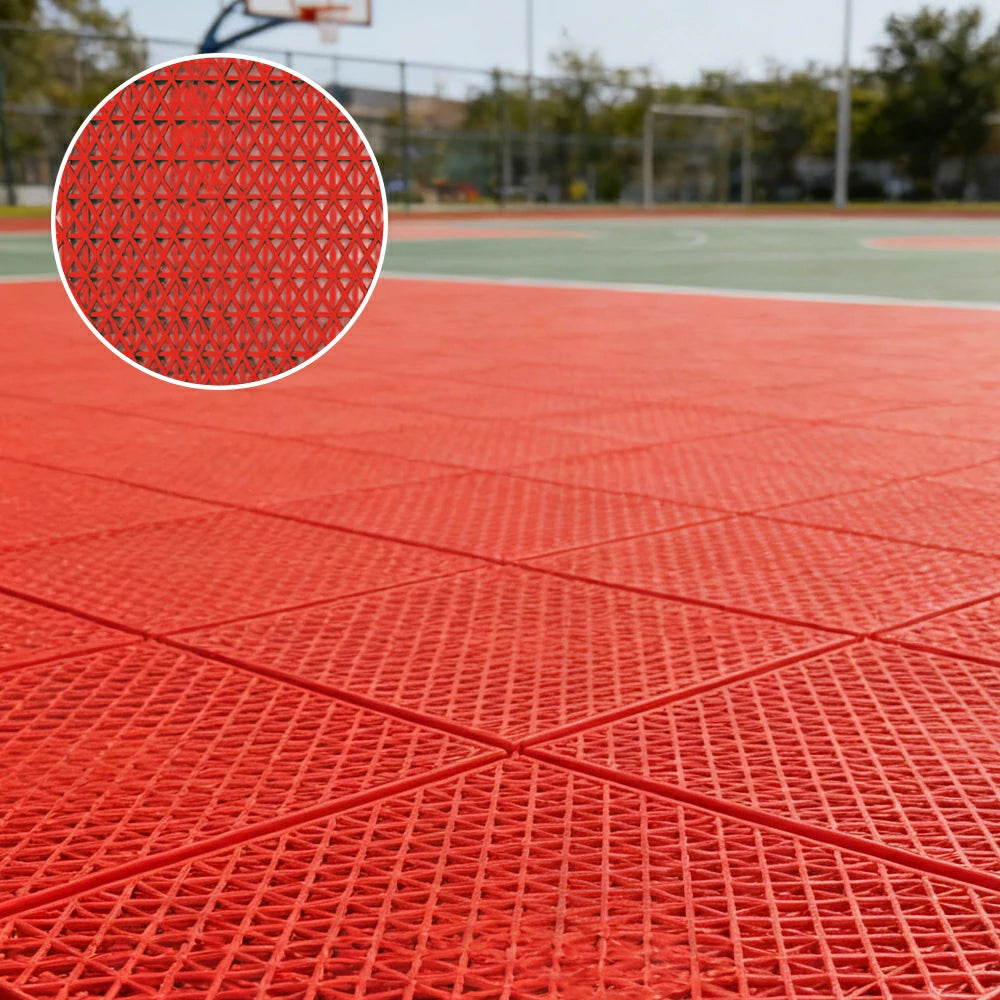 DUNK MASTER Interlocking Sports Floor Tiles - Double Layer Anti-Slip Basketball Court Flooring Modular Tiles 10/20/30 Square Meters - Red