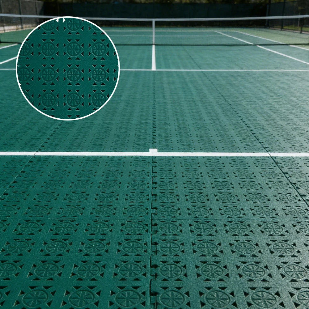 DUNK MASTER Interlocking Sports Floor Tiles - Anti-Slip Shock Absorbing Modular Court Flooring 10/20/30 Square Meters Basketball Court Outdoor Use - Dark Green