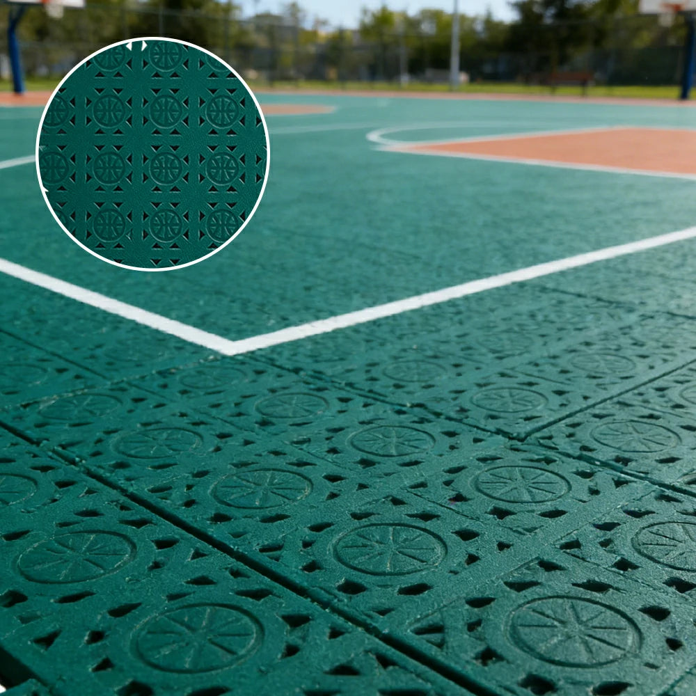 DUNK MASTER Interlocking Sports Floor Tiles - Anti-Slip Shock Absorbing Modular Court Flooring 10/20/30 Square Meters Basketball Court Outdoor Use - Dark Green