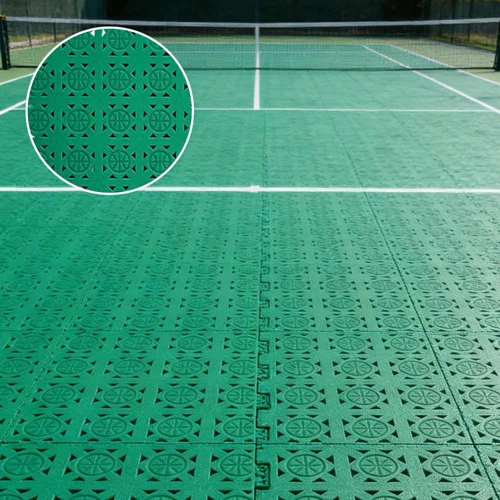DUNK MASTER Interlocking Sports Floor Tiles - Anti-Slip Shock Absorbing Modular Court Flooring 10/20/30 Square Meters Basketball Court Outdoor Use - Grass Green