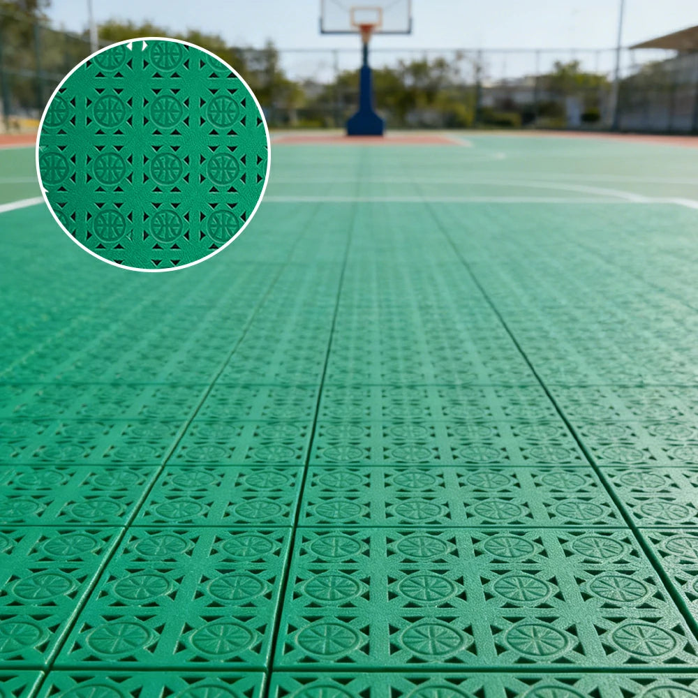 DUNK MASTER Interlocking Sports Floor Tiles - Anti-Slip Shock Absorbing Modular Court Flooring 10/20/30 Square Meters Basketball Court Outdoor Use - Grass Green