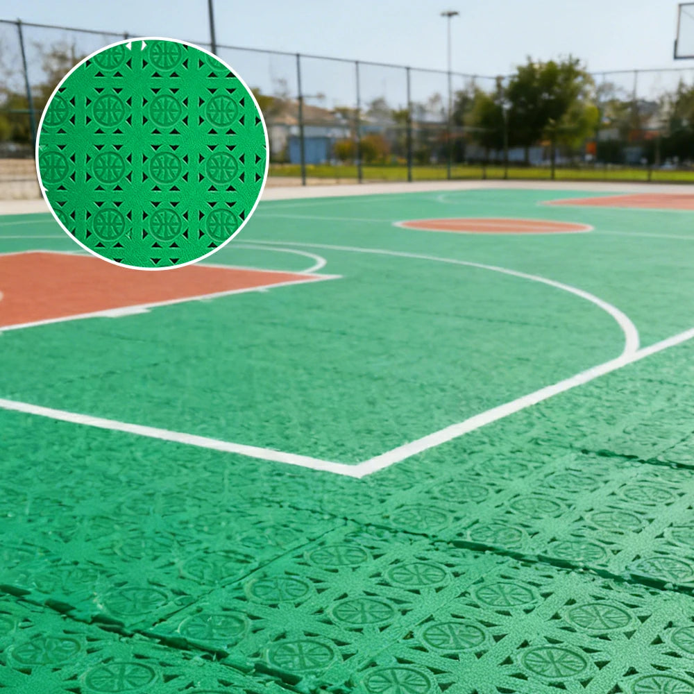 DUNK MASTER Interlocking Sports Floor Tiles - Anti-Slip Shock Absorbing Modular Court Flooring 10/20/30  Square Meters Basketball Court Outdoor Use - Emerald Green