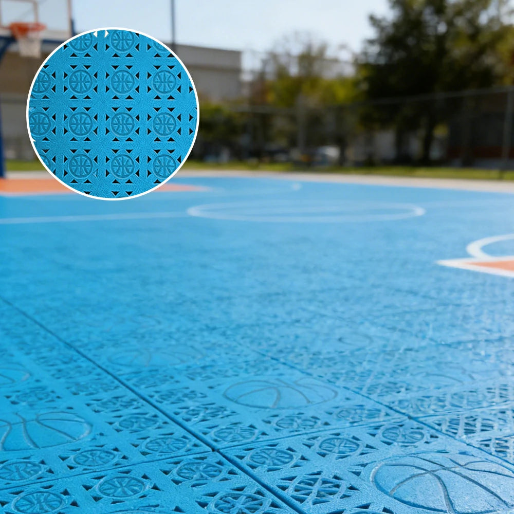 DUNK MASTER Interlocking Sports Floor Tiles - Anti-Slip Shock Absorbing Modular Court Flooring 10/20/30  Square Meters Basketball Court Outdoor Use - Blue