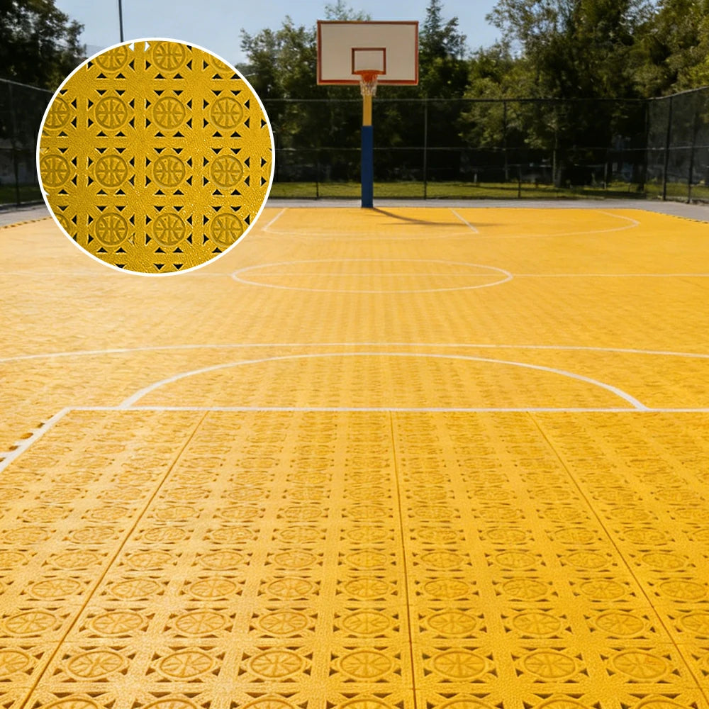 DUNK MASTER Interlocking Sports Floor Tiles - Anti-Slip Shock Absorbing Modular Court Flooring 10/20/30  Square Meters Basketball Court Outdoor Use - Yellow
