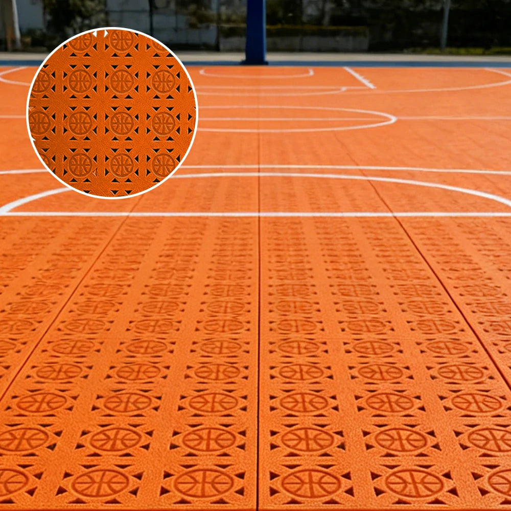 DUNK MASTER Interlocking Sports Floor Tiles - Anti-Slip Shock Absorbing Modular Court Flooring 10/20/30  Square Meters Basketball Court Outdoor Use - Orange